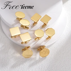 Freeteeme Fashion 1 Pair Cufflinks for Men Women Stainless Steel Button Couple Lovers Cuff-link Wedding Birthday Jewelry Gift