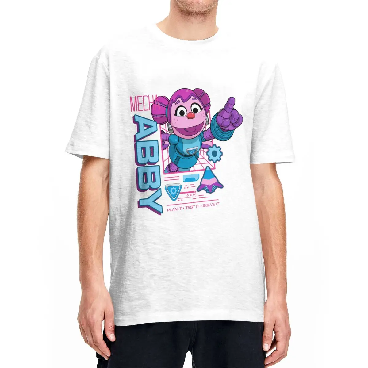 Aesthetic Cookie Monster Mecha Builders Abby Cadabby Tshirts Men's Cotton Short Sleeve Round Neck Summer TopsTops