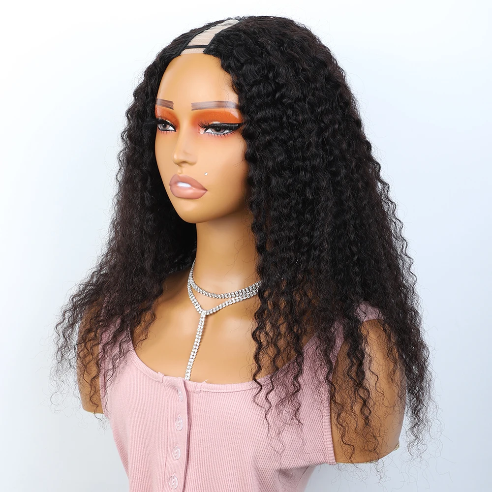 أنيق جيري مجعد U جزء باروكة من شعر طبيعي 100% بيرو غريب شعر مستعار مجعد مع حافة سلس ترقية U جزء شعر مستعار ترقية الخامس جزء شعر مستعار