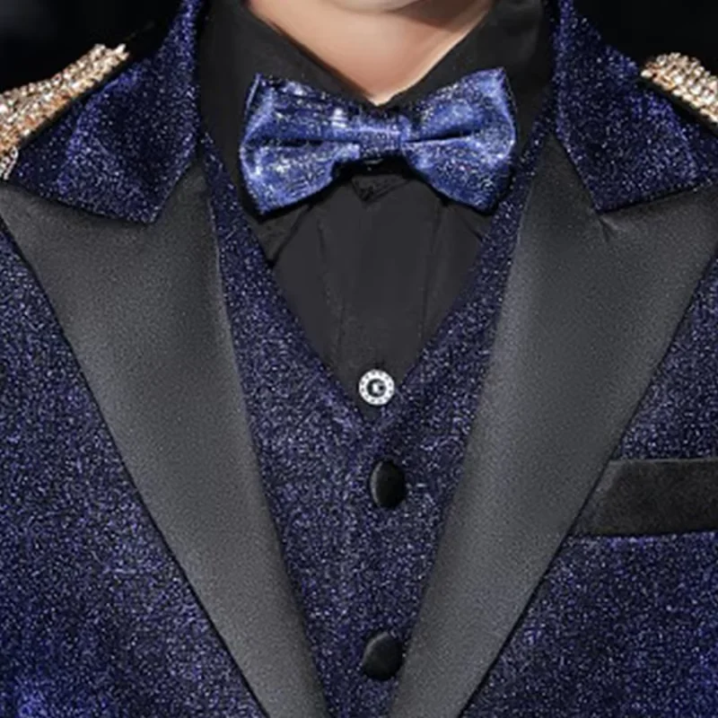 Children Formal  Tuxedos Suit Blue Shiny Dress Suit sets Size 2years -16 years Piano Performance Birthday Party Costume blazer