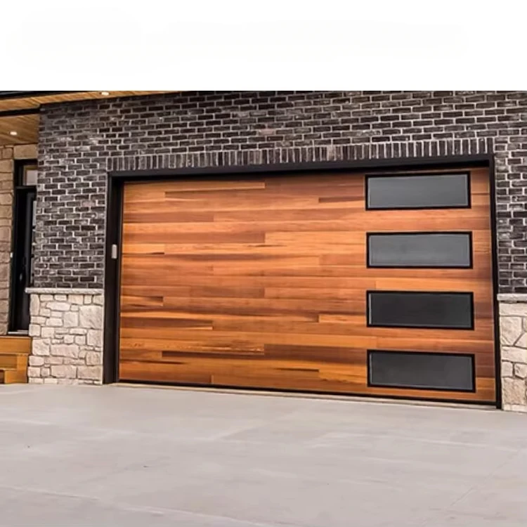 Villa custom automatic electric segmented double leather wood grain car elevated steel garage door