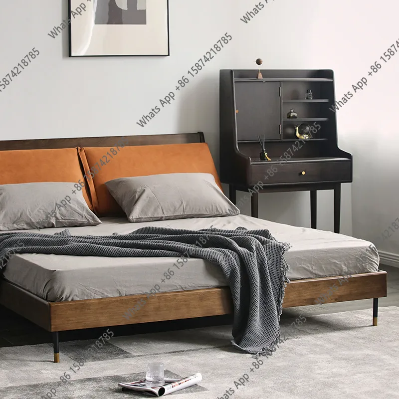

J Nordic Italian Double Solid Wood Bed Medium Ancient 1.5 Meters 1.8 Meters Technology Cloth Master Bedroom Fabric Soft Bed Mini