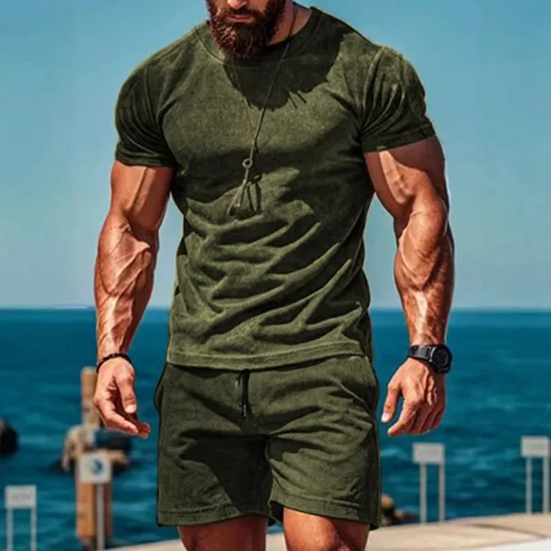 

Men Suede Casual Sport Short Sleeve T Shirt Set