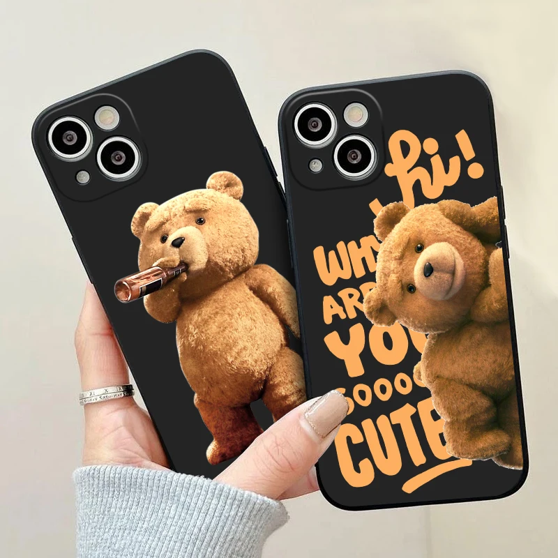 Teddy Bear Couple Cartoon Frosted Phone Case for iPhone 15 14 13 12 11 Pro Max Mini X XS Max XR SE 7 8 Plus Black Case Cover