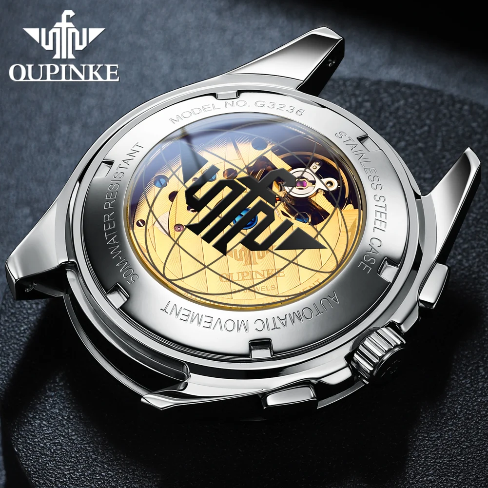 OUPINKE 3236 Fashion Black Rose Mens Watches Luminous Sapphire Mirror Skeleton Automatic Mechanical Watch Butterfly Buckle Watch