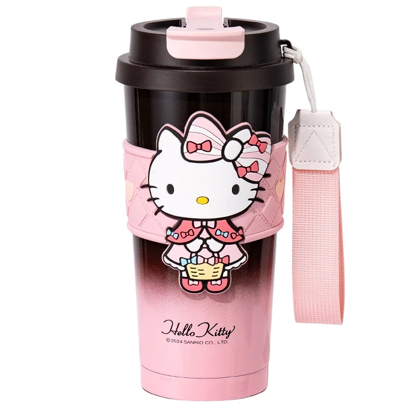 2024 New Sanrio Hello Kitty Kuromi Cinnamoroll Cartoon Double Drinking Straw Cup Stainless Steel Insulated Coffee Cup Kids Gift