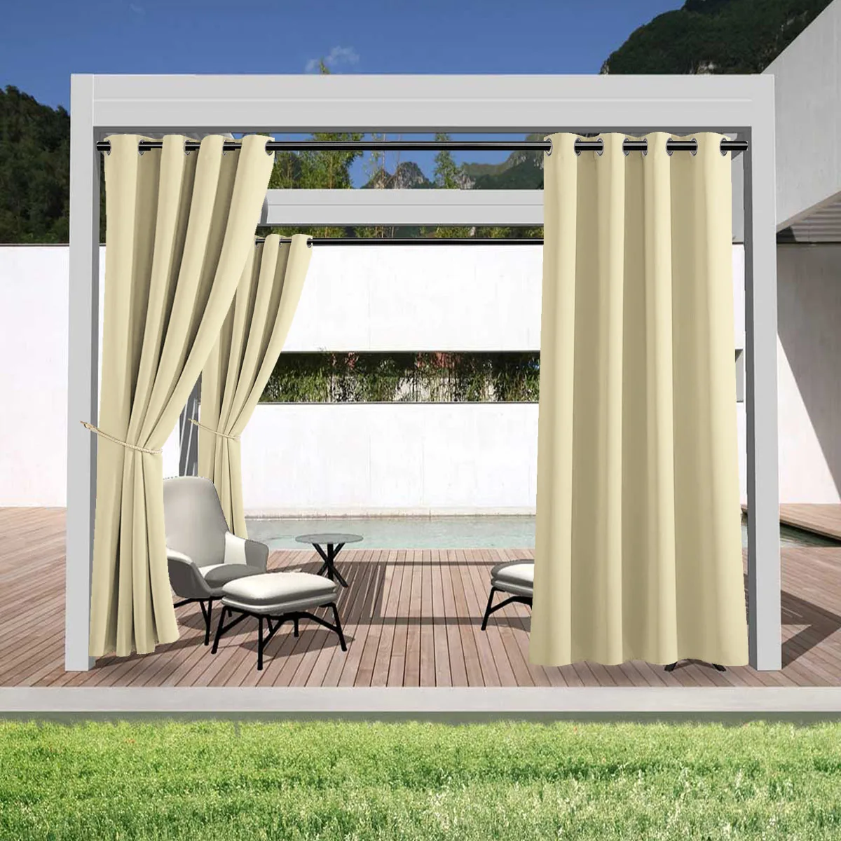 1PC, Outdoor Curtains, Waterproof Outdoor Privacy Curtain With Grommet Top, For Porch, Pergola, Cabana, Patio Decoration