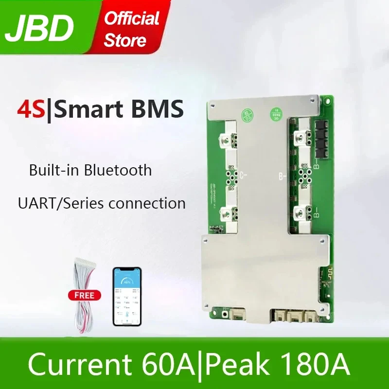 

JBD Smart BMS Li-ion LiFePo4 4S 12V 100A 150A 200A Bms Integrated BT UART Series Connection Heat Temp Sensor Function