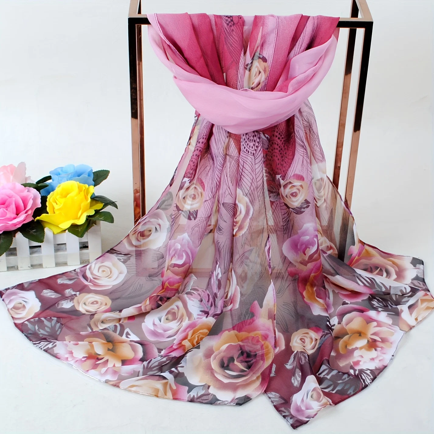 2024 Fashion Printed Floral Chiffon Hijab Scarf Women Pareo Lady Bandanas Beach Towels Summer Muslim Veil Wrap Female Foulard