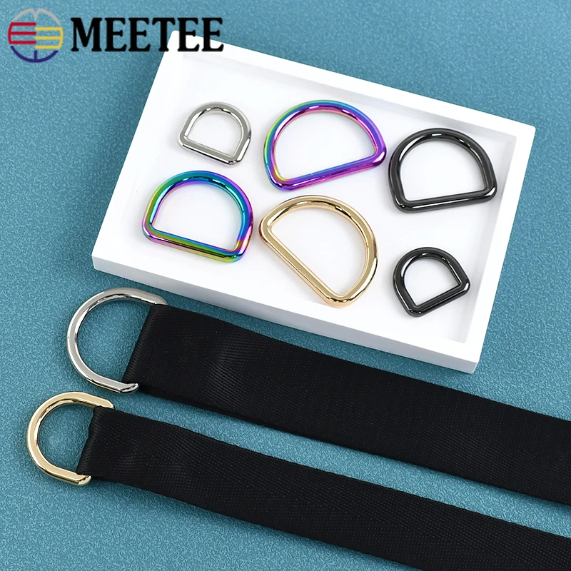 10Pcs Meetee 10-50mm D Ring Bag Strap Metal Buckles for Webbing Belt Loop Clasp Pet Collar Hook Keychain Connector Accessories