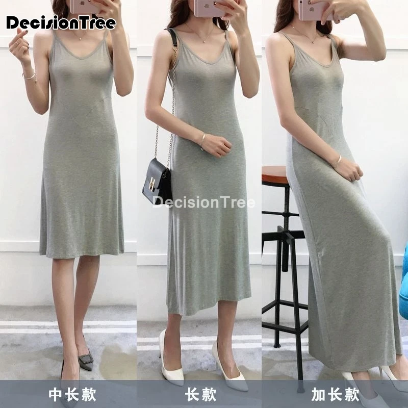 2026 women modal cotton spaghetti strap tank basic full slip medium long tank underdress petticoat long sleeping underdress