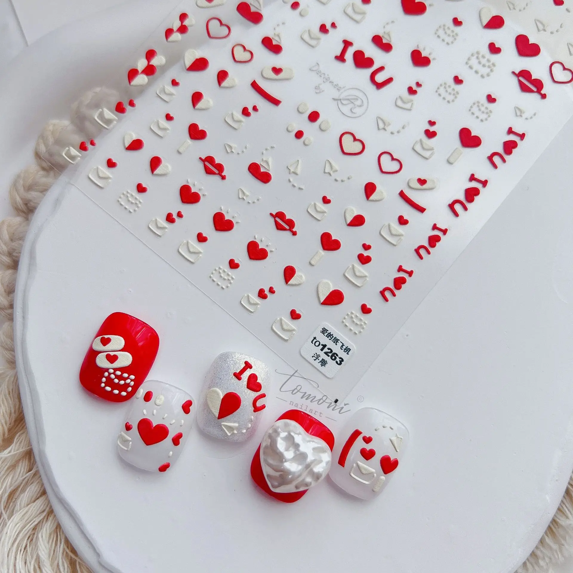 

1pc Love Heart Design 5D Nail Sticker for Valentine's Day Red Colorful Heart Self-Adhesive Slider Decals Manicure Decoration