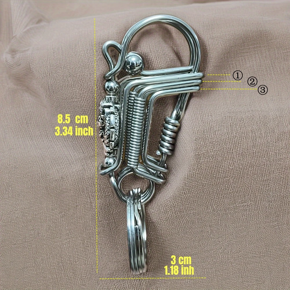 Stainless Steel Keychains, 3 Steel Wires Matte Color Handmade Dragon Head Mechanical Car Key Ring, American Men Outdoor Trinket