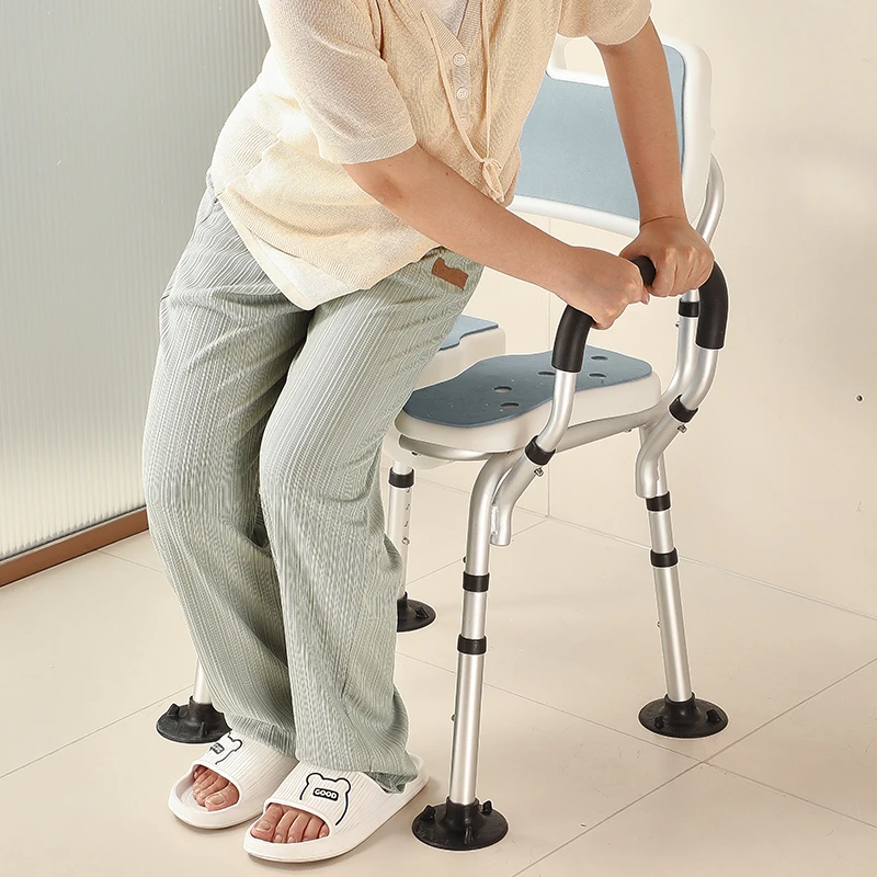 Elderly Shower Chair Anti-slip Bath Stool Adjustable Height Lightweight Aluminum Stools 3D Groove Bathroom Chairs Foldable Chair