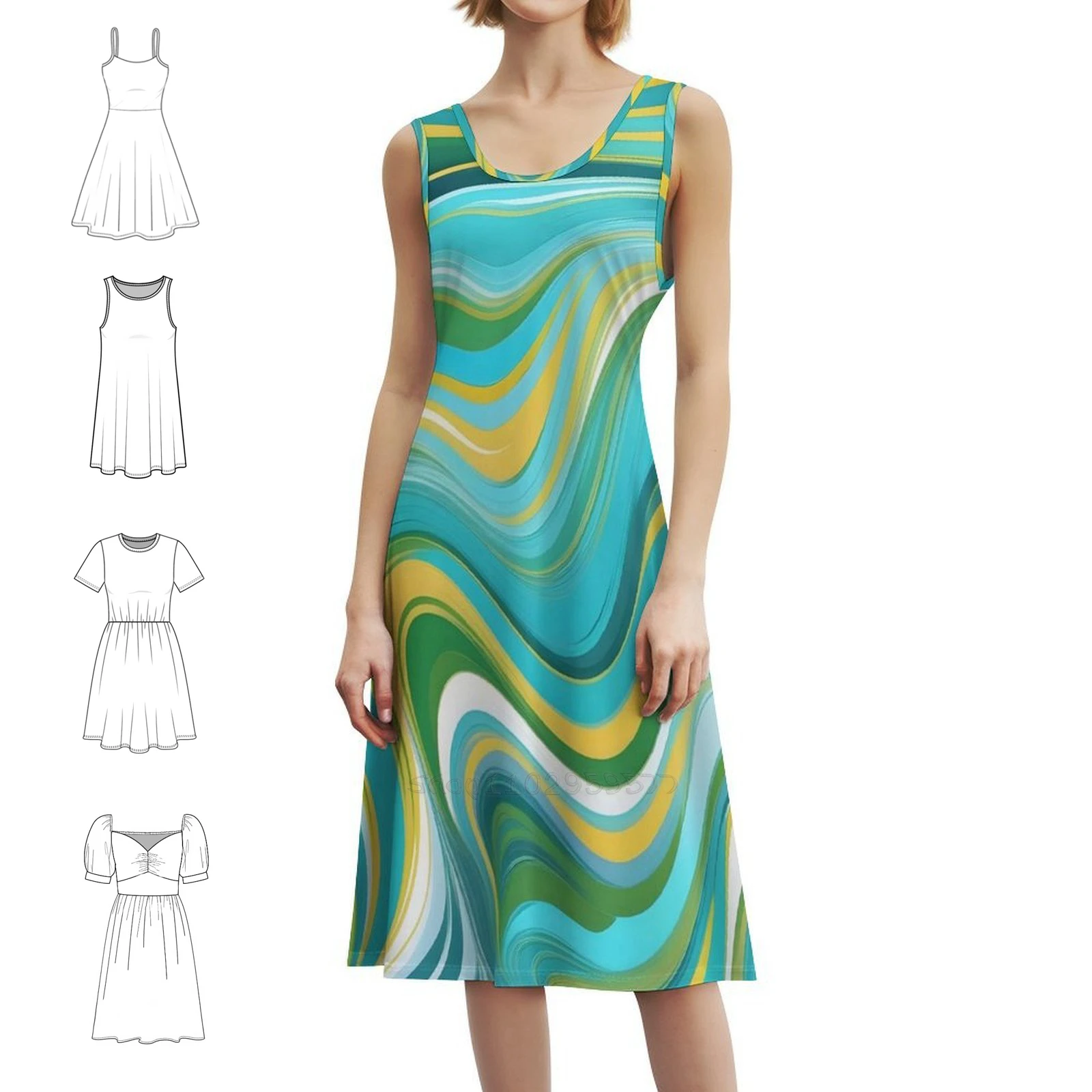 

Groovy жидкие пастельные завитки с абстрактным рисунком линий, платье с вырезом в форме сердца, элегантное летнее праздничное платье для женщин, Groovy Swirls