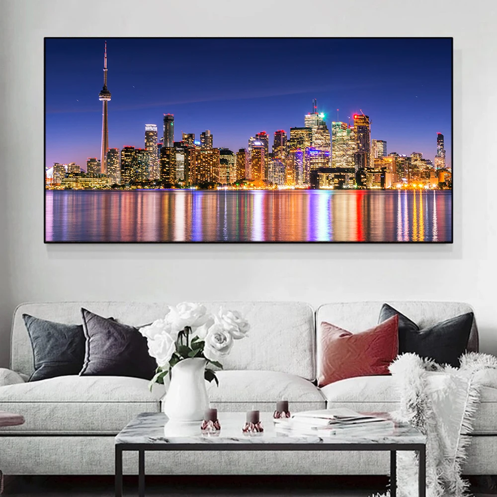 Toronto Skyline Cityscape Canvas Painting Home Decor Poster Wall Art Decorative Pictures for Living Room