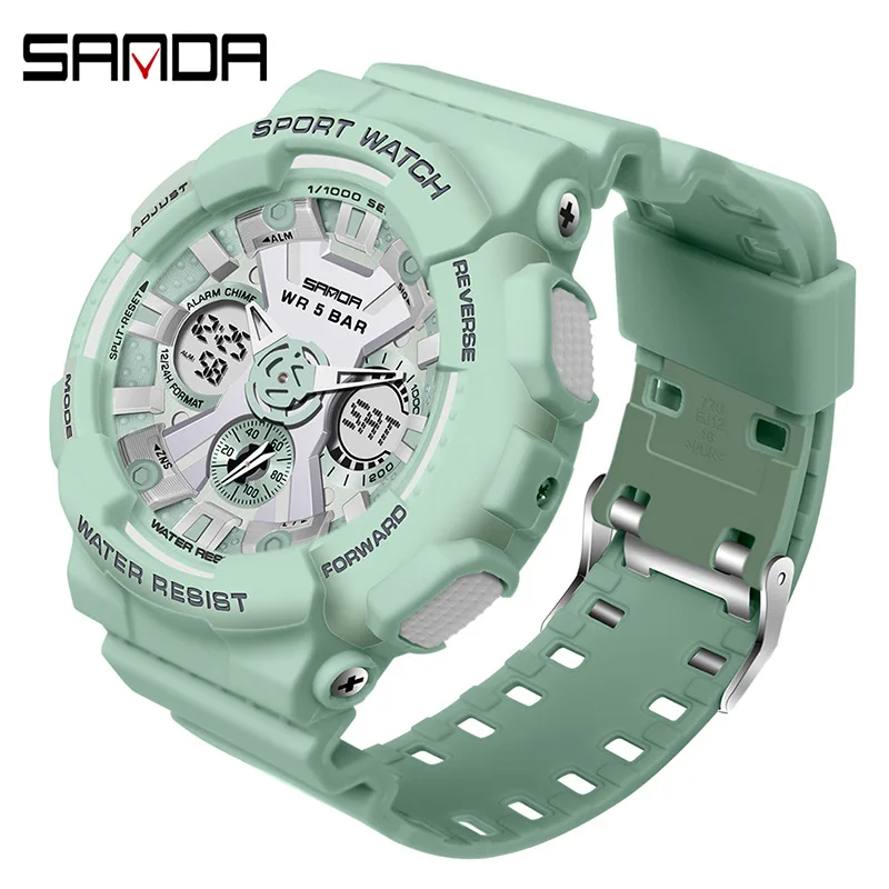 SANDA 2025men's and women's multifunctional digital watch LED waterproof night light military couple hand electronic watch gift