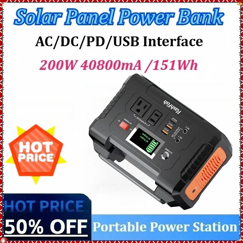 

200W 40800mA 151Wh Portable Power StationSolar Generator AC Outdoor Emergency Supply Battery Drone Laptop power bank Camping TV