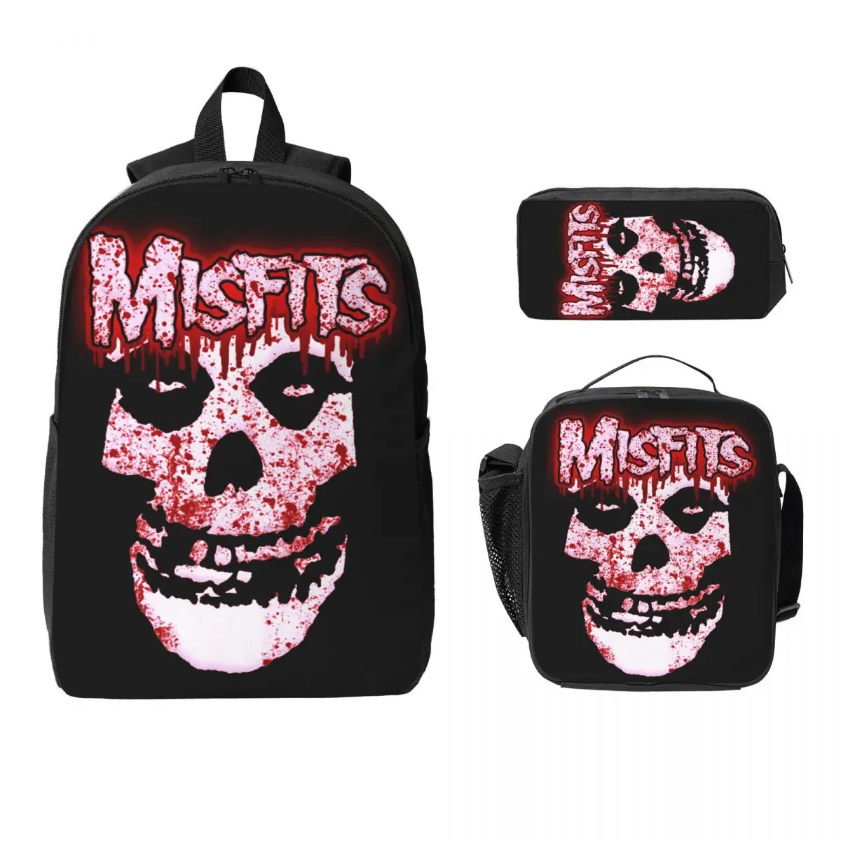 

Рюкзак Misfits с черепом, студенческая сумка для книг для мальчиков и девочек, школьная сумка, сумки на плечо для ноутбука, 3 шт., изолированная сумка для обеда, пенал