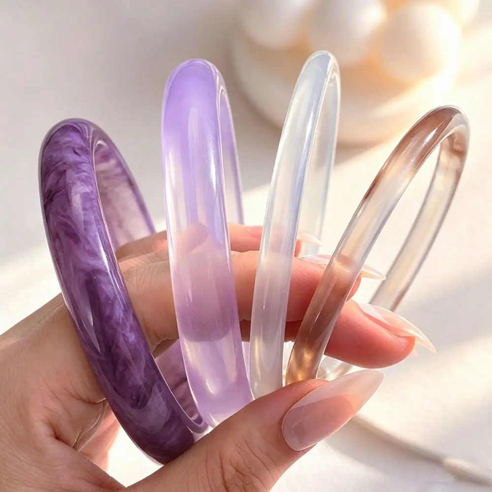 Fashion 4Pcs/Set Acrylic Bracelets Set Wristband Stackable Boho Bracelets Translucent Bohemia Curved Tube Bangle Vacation
