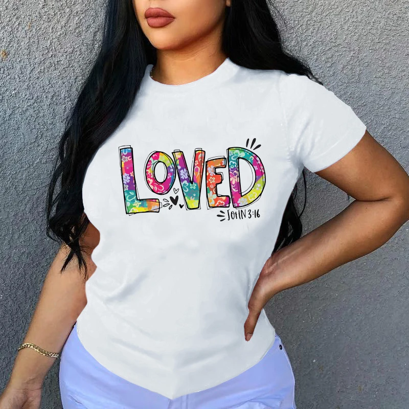 

Retro Floal Letters Printed Loved Religious T Shirt Women Cotton Bible Verse Inspirational T-shirt Gift Jesus Top Dropshipping