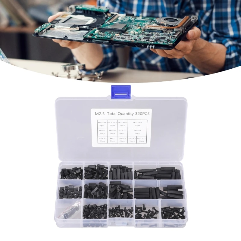 Y5GD 320Pcs Motherboard Standoffs and Screws Assortment Set for Electronics Component