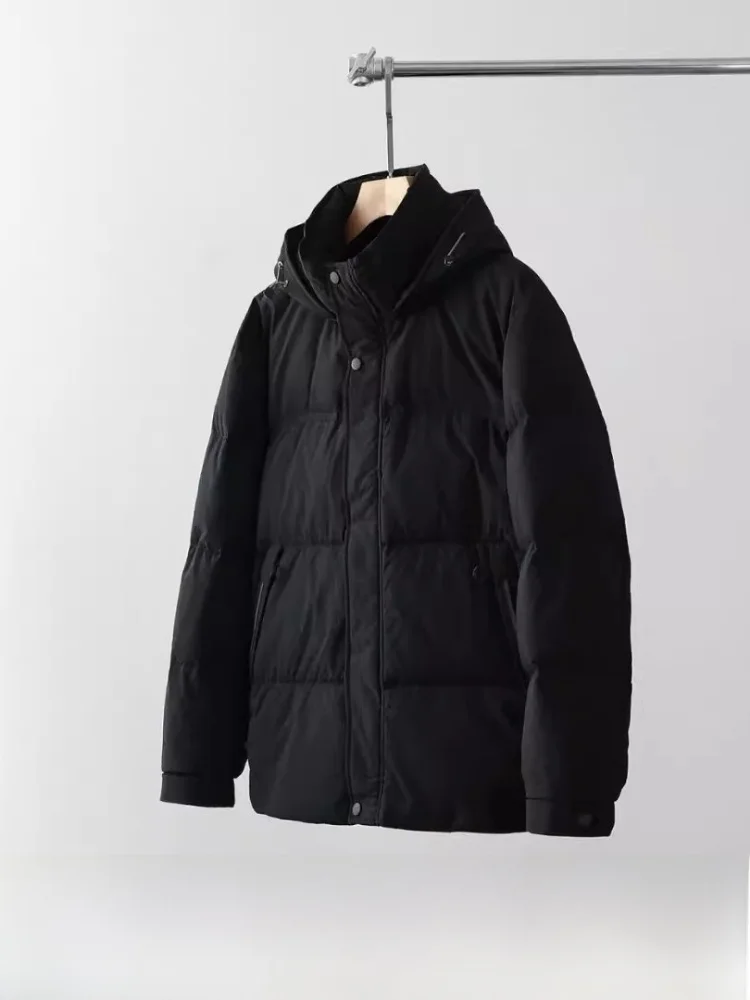 

Ele Texture Embroidery High-End Men's down Jaet with Hood Pure Color Warm Faionable Thiened Polyester Fiber Du down