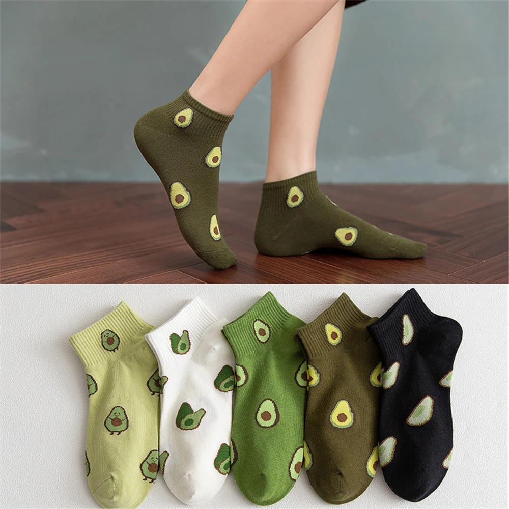 Nowe modne damskie bawełniane skarpetki zielone awokado owoce Harajuku damskie śmieszne szczęśliwe miękkie śliczne japońskie Casual Girls krótkie Sokken