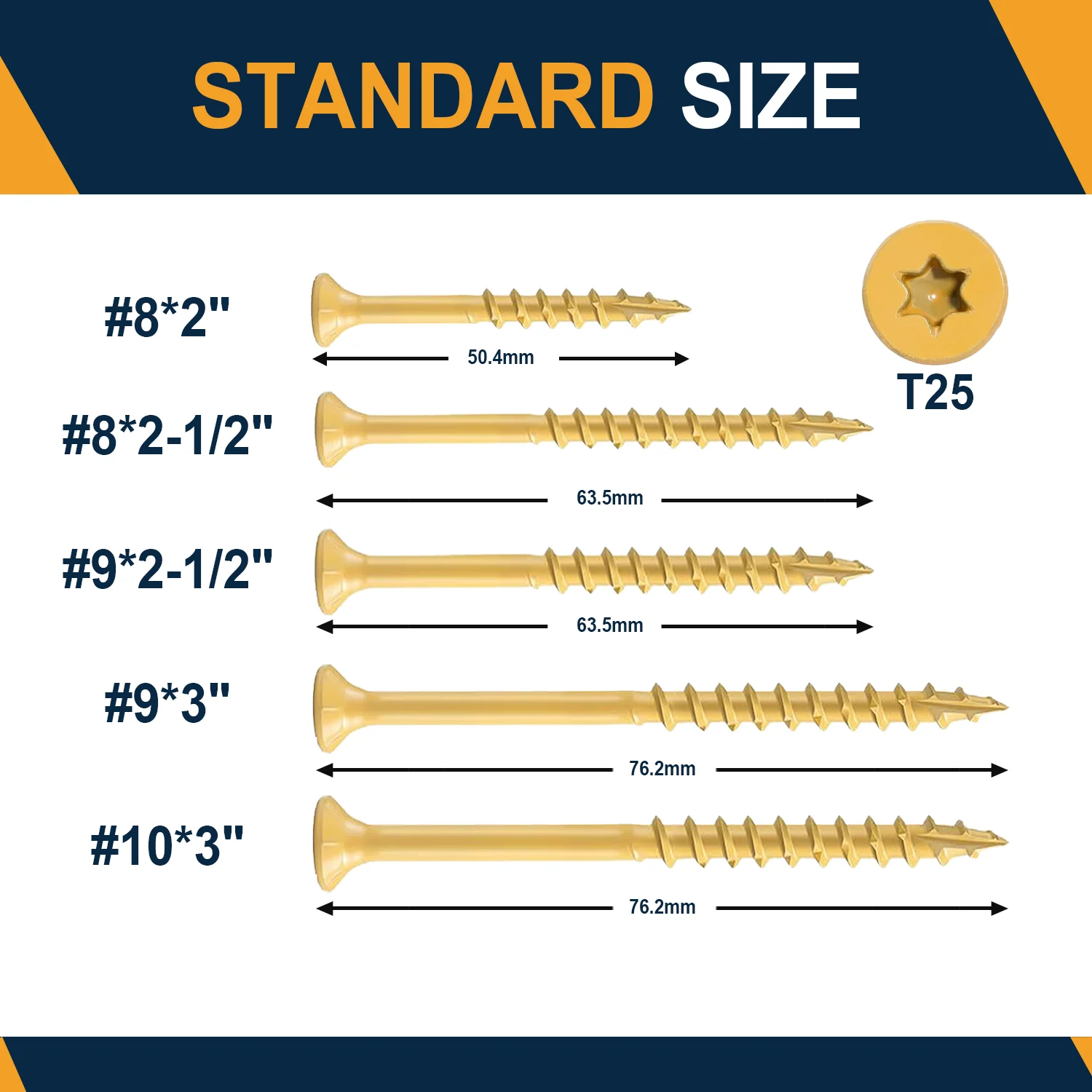 VKKM 250/400pcs Torx Head Outdoor Deck Screws, Carbon Steel. Anti-Corrosion Self-Tapping Screws with T25 Drive Bit. Multiple Sizes Available. Ideal for Outdoor Garden Fencing