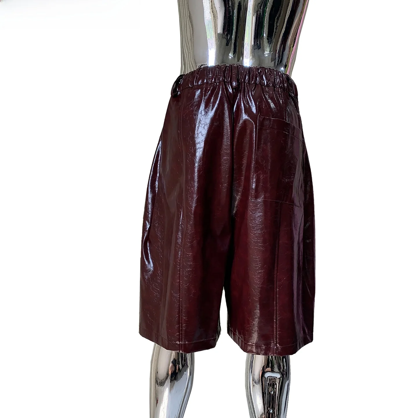 

Nerazzurri Men's Loose High Waist Shiny Leather Shorts Half-length Pants Casual Outdoor Wear PU Material No Stretch Elastic