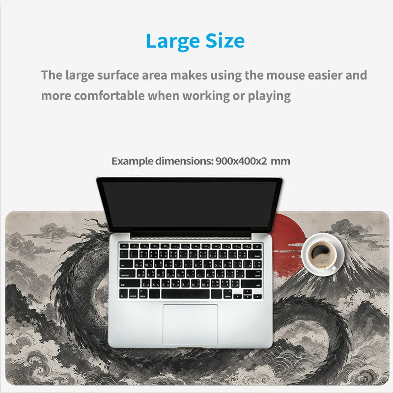 Mouse Pad Gaming Ink Black Dragon Fuji Red Sun XL Computer Mousepad XXL Mouse Mat Non-Slip Carpet Natural Rubber Table Mat view 5