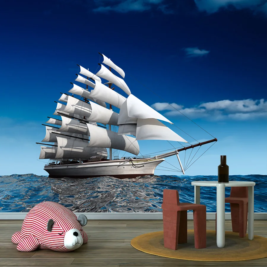 

Custom Peel and Stick Wallpaper for Living Room Decoration Wall Papers Home Decor Sailboat Sea Blue Sky Renovation Mural Prints