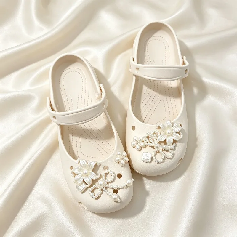 Elegant Luxury Pearl Rhinestone Chain Flower Ballet Clogs DIY Shoe Charms Set Women's Shoes Decorations Accessory