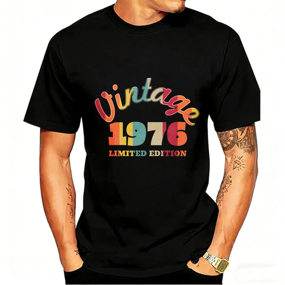 Vintage 1976 Limited Edition T-Shirt Cotton Shirt Retro Graphic Tee, Ideal 50th Birthday Gift for Men Born in 1976  Men Clothing