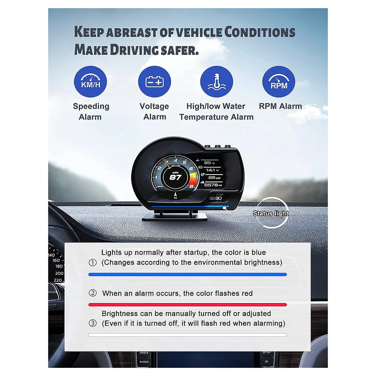 A500 gps hud head-up display obd tachometer