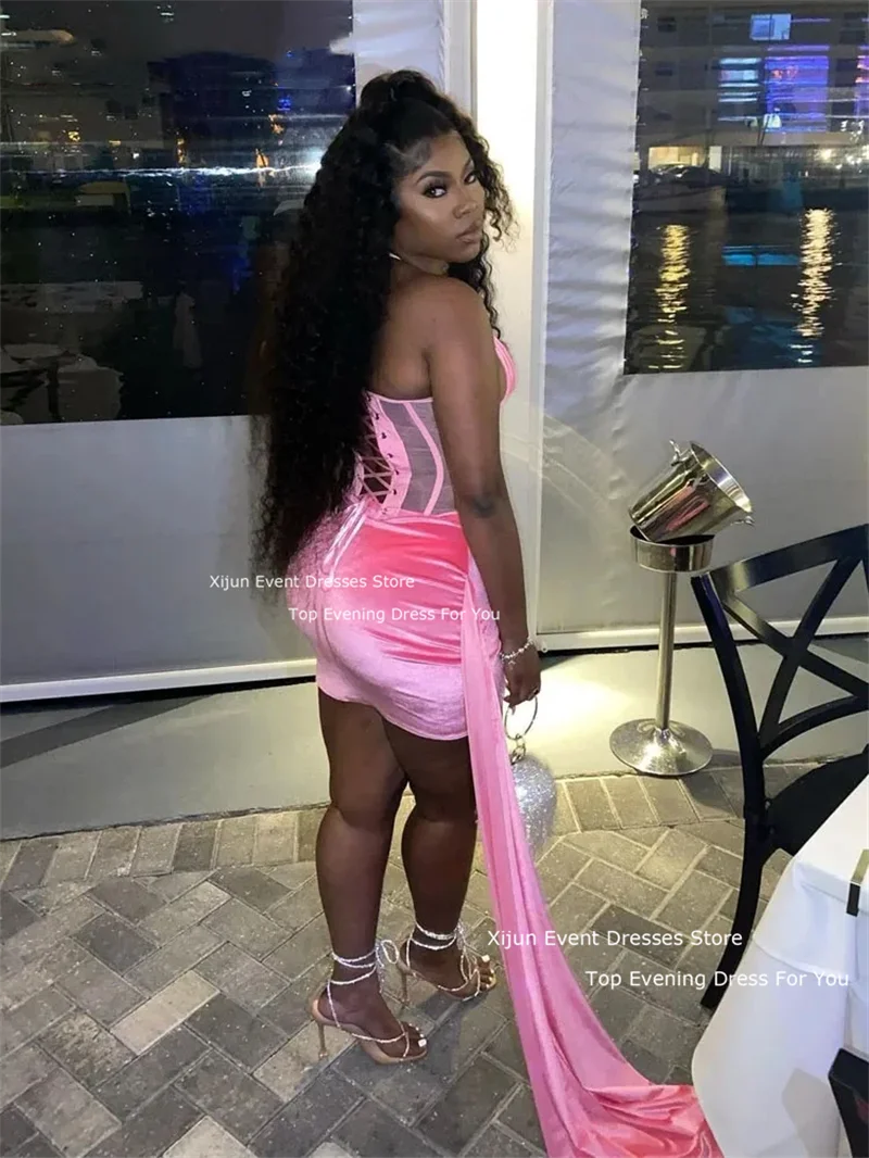 Xijun Sexy Velvet Mini Evening Dresses Crystal Beads Prom Dresses Birthday Party Dresses For Black Girls Cocktail Dresses Club