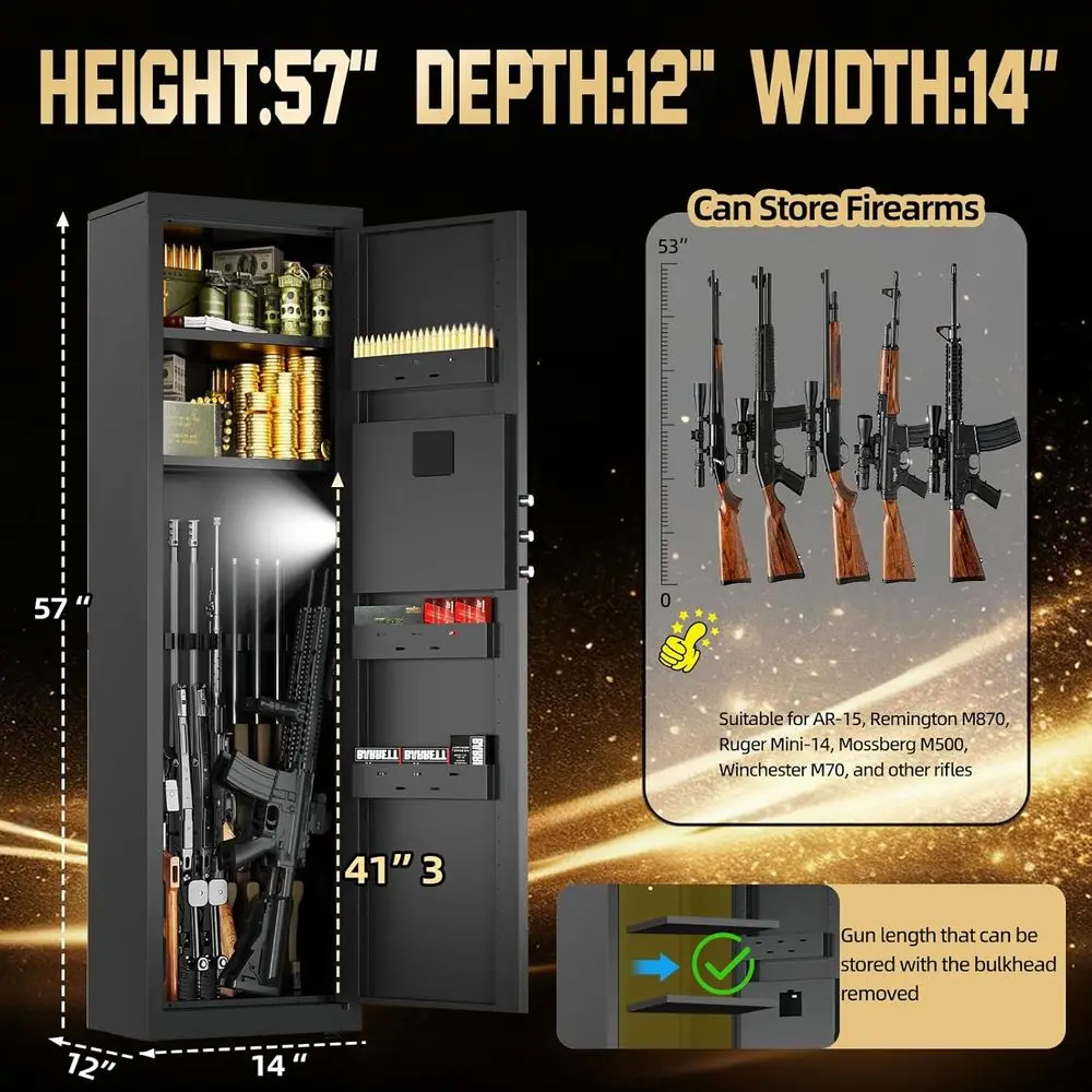 Sicuro per pistola con accesso digitale sicuro per fucili e pistole con sistema di allarme e ripiani regolabili per uso domestico