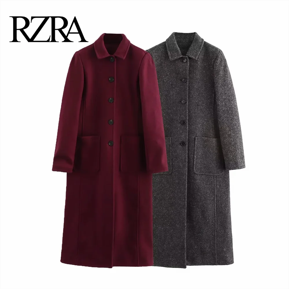 RZRA 2024 patch pocket lapel long sleeve single-breasted loose straight casual temperament versatile coat for women