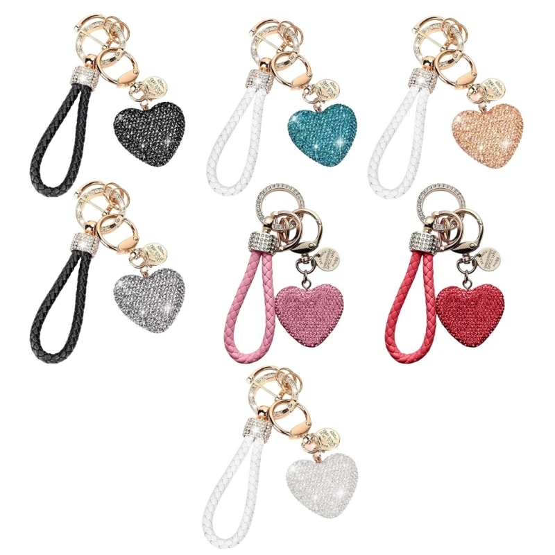 Fashionable Heart Keychain with Glittering Rhinestones Elegant Keyring Stylish Pendant for Earphone Case and Purses