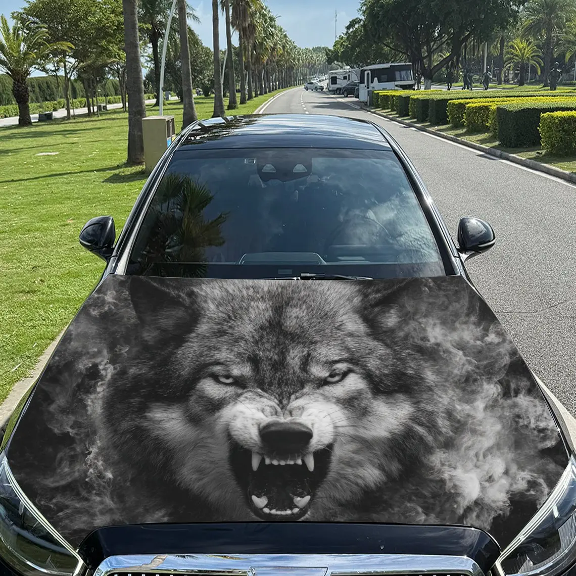 

Виниловая пленка для автомобиля «Raring Wolf Amid Smoke», водонепроницаемая наклейка на капот автомобиля из ПВХ, самоклеящиеся устойчивые к царапинам наклейки для E