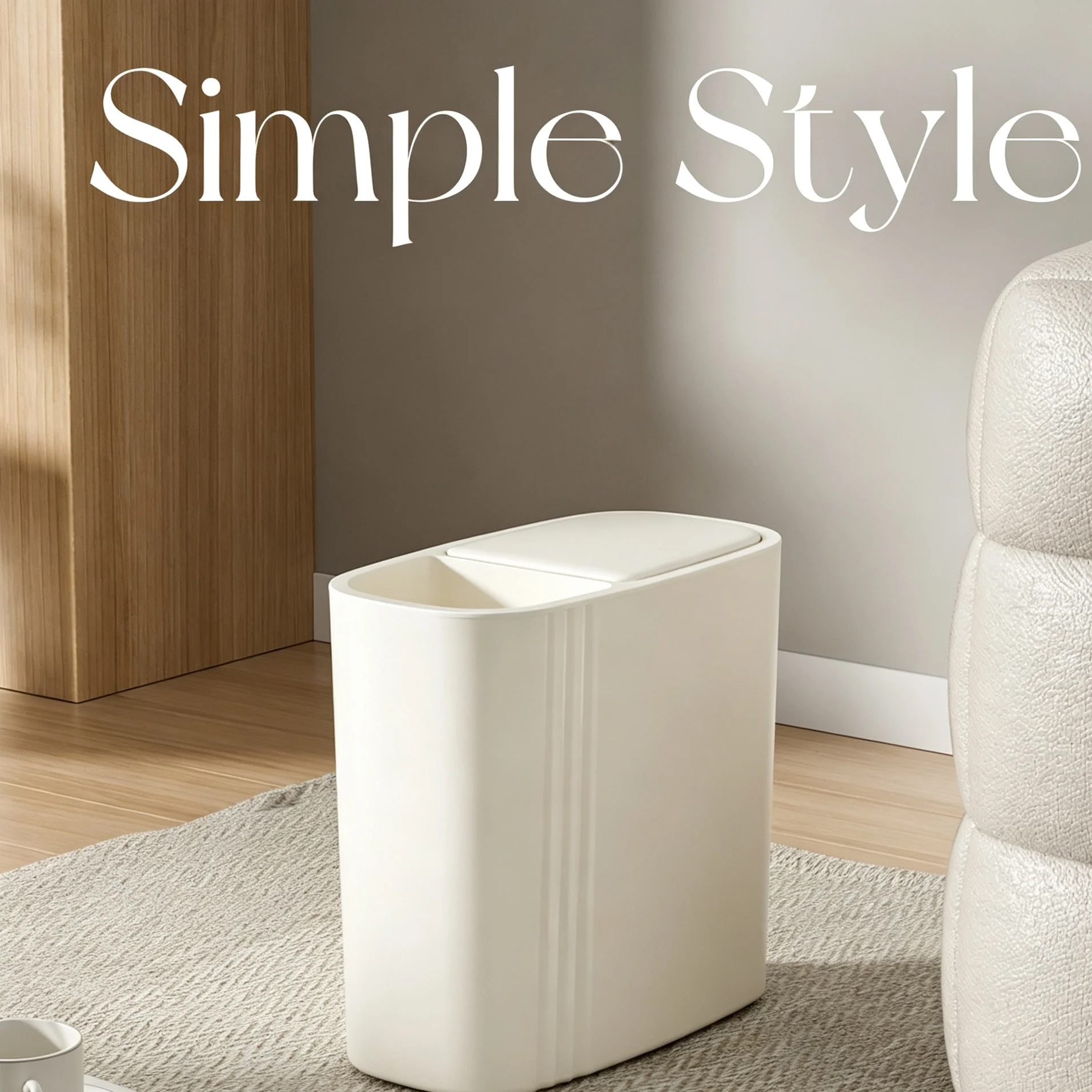 Japanese Style Press Narrow Gap Trash Can With Lid Slim Bathroom Toilet Waste Bin High‑Value Home Storage Garbage Basket