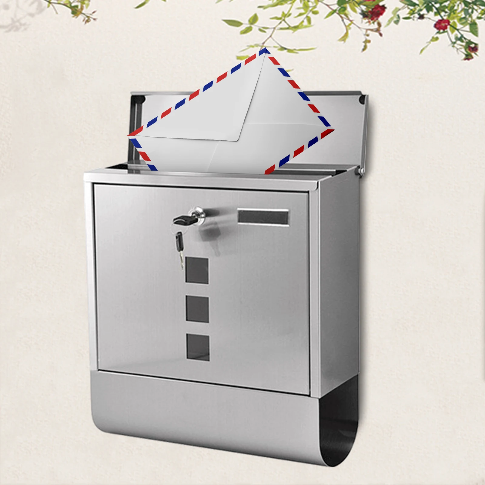 

Steel Locking Mailbox Mail Box Wall Mount Newspaper Letterbox Door & 2 Keys Metal Home Villa Letter Box