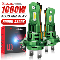 1000W 1:1 H7 LED CANBUS Light H1 H4 H11 9005 9006 7535 CSP Chip Plug&Play Wireless Mini Car Headlight with Fan 6000K 4300K 12V