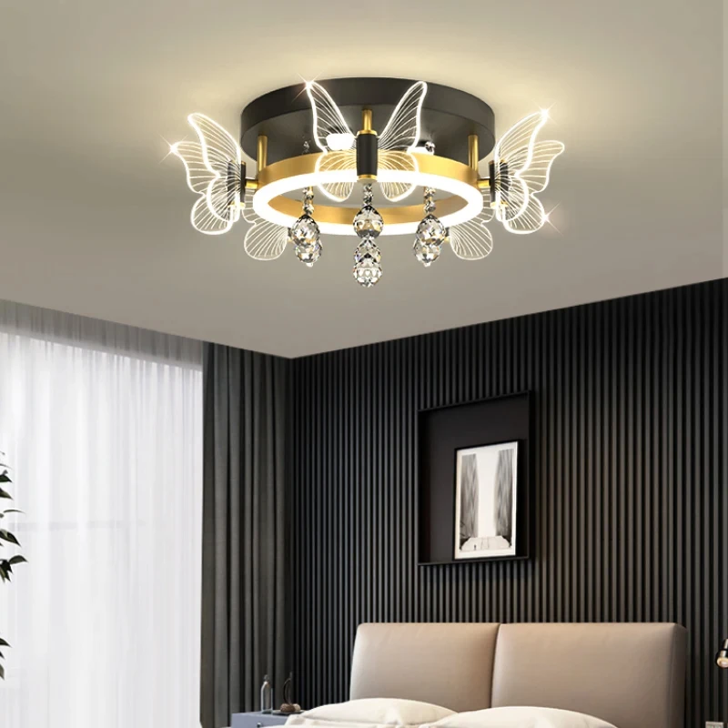 Cartoon Children's Room Light Crystal Ceiling Light New Butterfly Chandelier Girl's Room Balloon Light LED Bedroom Light