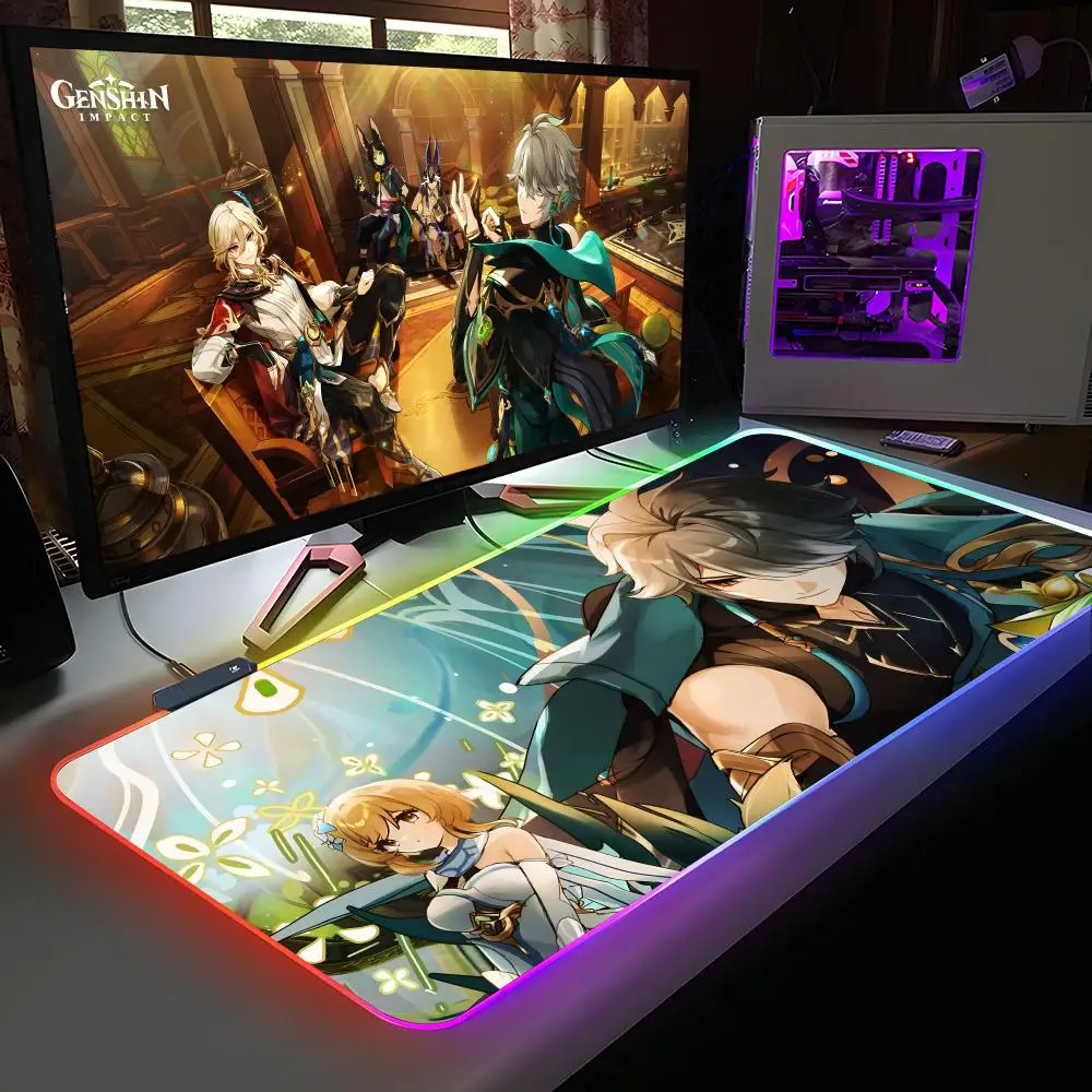 

Game GI Alhaitham Mouse Pad RGB Rubber Computer Laptop Official Game Colored esports Aesthetic Pretty Fashion Luxury Mat