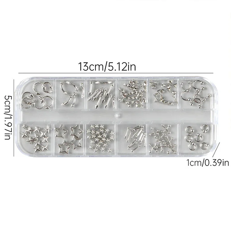 Décoration d'ongles gothique Punk rétro en métal, 12 grilles, bijoux en argent, strass, accessoires de décoration d'ongles Glamour à faire soi-même