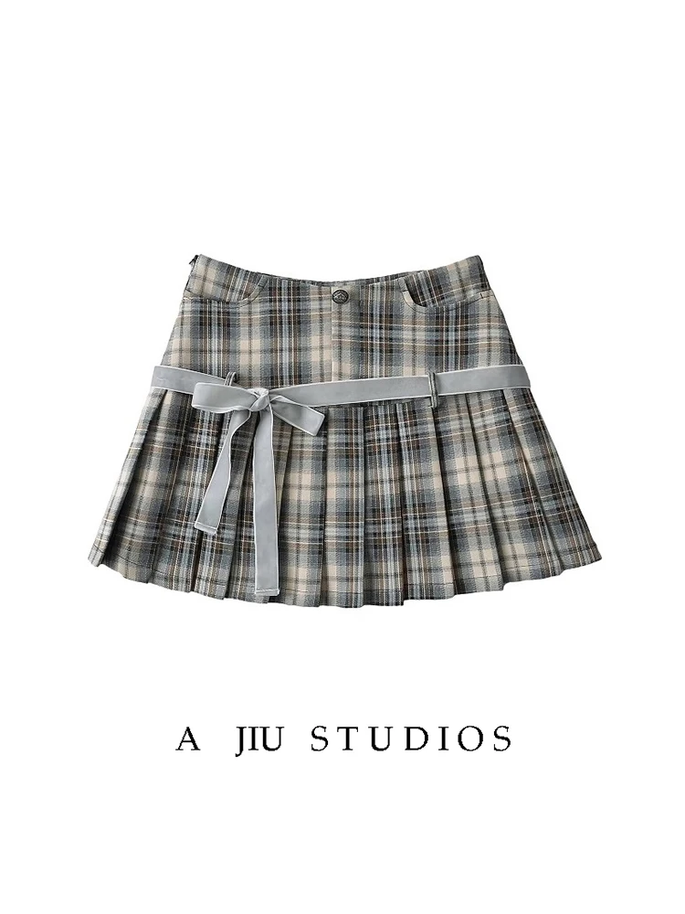 

American Retro High Waist Plaid JK Skirt College Sweetie Bow Tie ort Skirt School Anti-Light f Skirt Commuter Sle