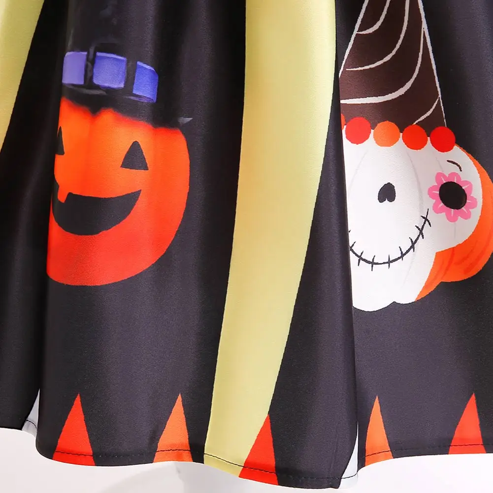 Halloween Abóbora vestido estampado para crianças, Trajes Cosplay para meninas, Trajes de carnaval para meninas, Trajes de festa disfarçados para crianças