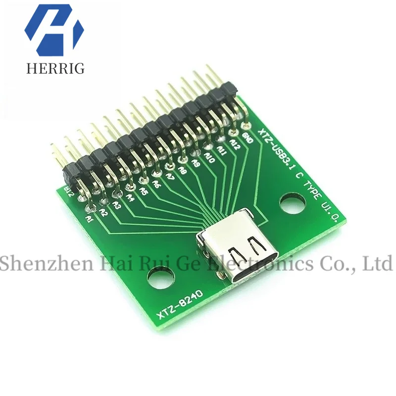 Double-sided reversible insert TYPE C female test board USB 3.1 with PCB board 24P female connector with pin headers