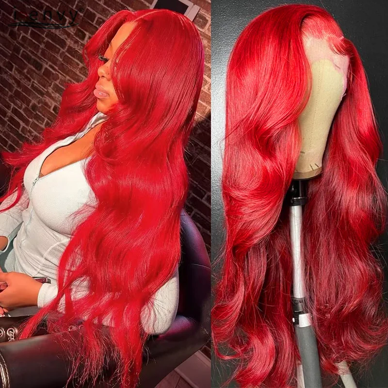 Pelucas de cabello humano Frontal de encaje HD rojo 13X4, peluca con malla Frontal de onda de cuerpo de color 13X6, peluca de cabello brasileño Borgoña para mujeres prearrancadas